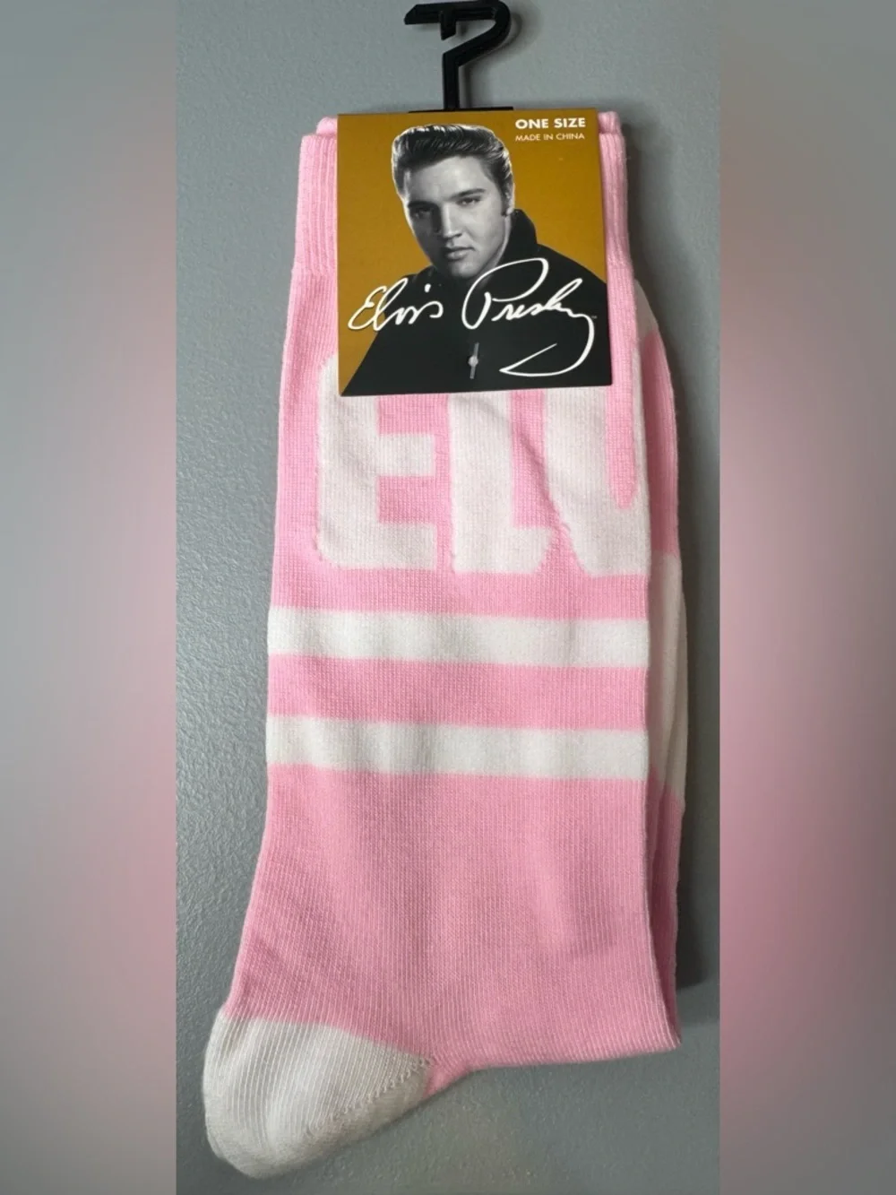 Elvis Presley pastel name Pink & White Crew Socks one size classic novelty